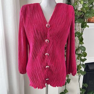 Vintage Katherine Lindsay Hot Pink Satin Crinkle Tuxedo Hem Barbiecore Blouse 18
